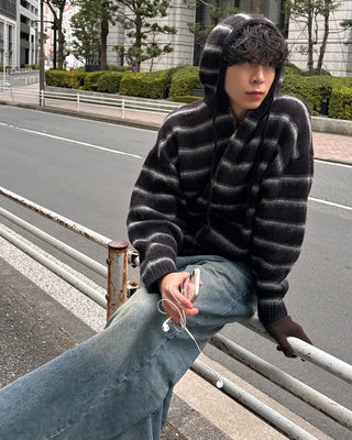 2-way Mohair Border Hooded Cardigan