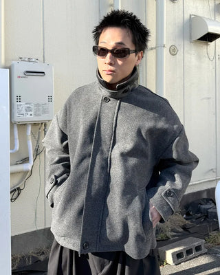High-neck button-up half coat
