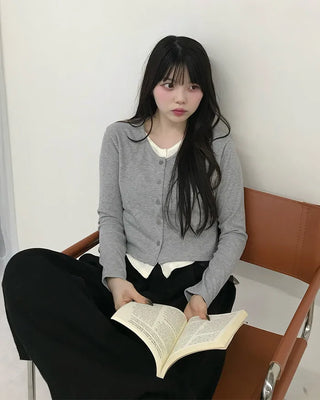 Layered Cropped Rib Cardigan