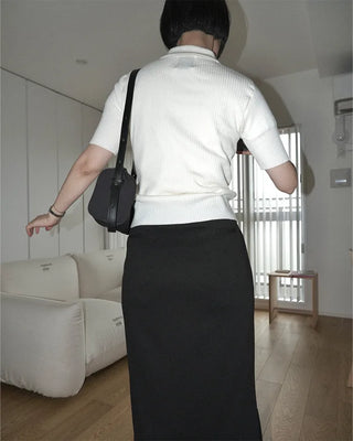 Short-sleeved knit polo shirt