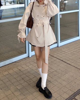 Double-breasted half trench coat