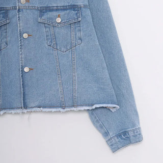 Semi-Cropped Distressed Denim Jacket