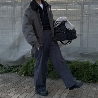 Ribbed wide brushed pants
