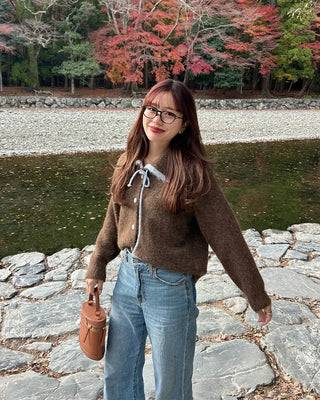 Two-tone ribbon knit cardigan