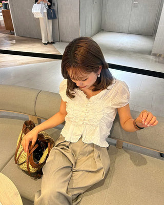 Smoked Frill Short Sleeve Blouse