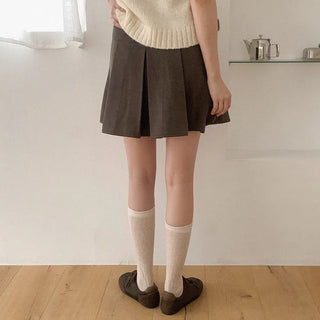 (2 colors) Herringbone pleated mini skirt