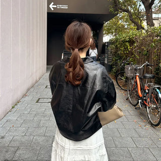 Casual short leather jacket