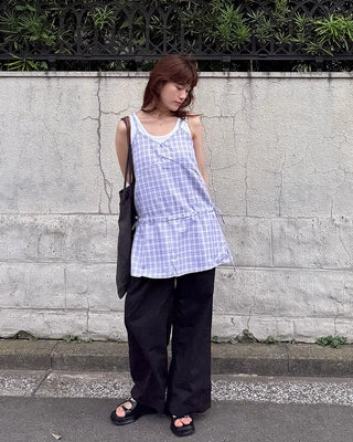 String Check Camisole Mini Dress