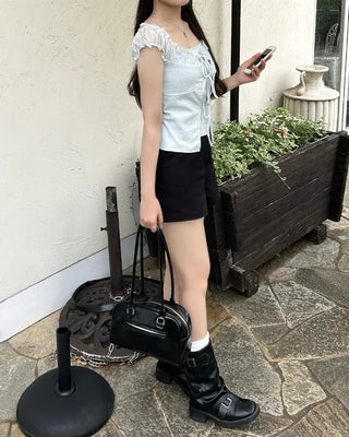 Frill Ribbon String Short Sleeve T-Shirt