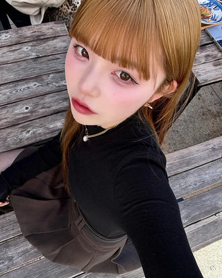 See-through frill neck long-sleeve T-shirt