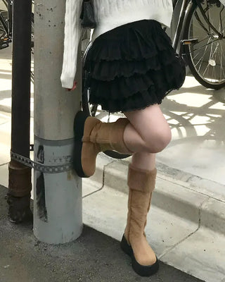 Suede fur long boots