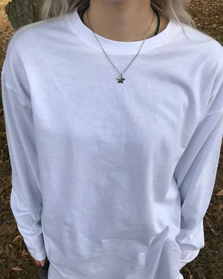 Plain slit long-sleeved T-shirt