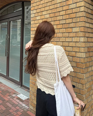 Perforated Collar Button Cardigan