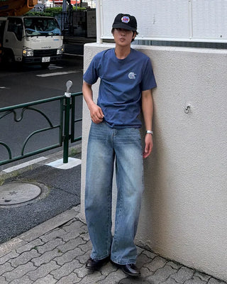 Side pintuck light denim pants