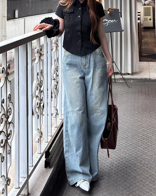 Washed wide-leg denim pants