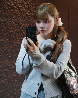 V-neck argyle crop cardigan