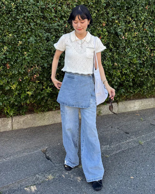Washed wrap wide denim