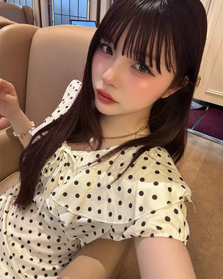 Polka Dot Puff Sleeve Long Dress