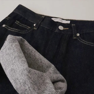 Fleece-lined low-rise denim pants
