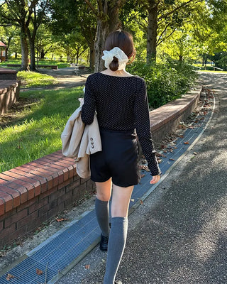 Scalloped Cuff Dot Long T-Shirt