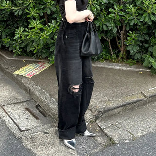 Vintage slit denim pants