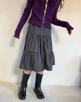 Checked tiered flared skirt