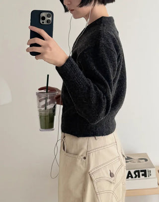 Back pocket curved cotton pants