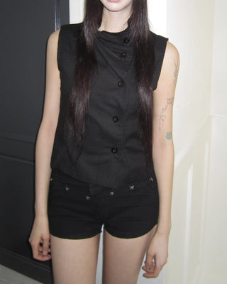 High-neck button-up vest