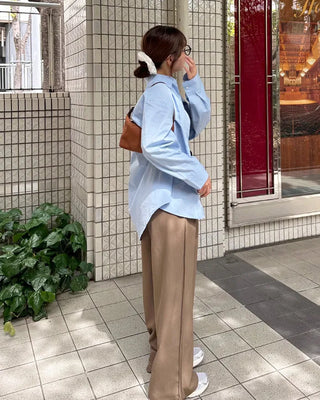 Double-pleated wide-fit slacks