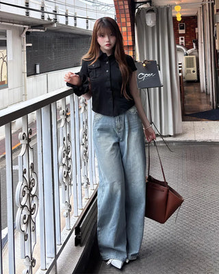 Flap pocket cropped short-sleeved shirt