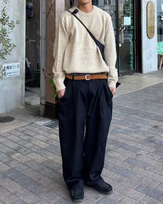 Cotton pintuck wide-leg pants