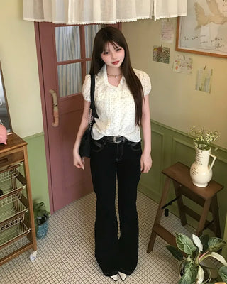 Polka Dot Pintuck Collar Blouse