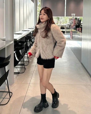 High-neck fur jacket