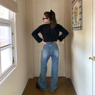 Flared slit denim pants
