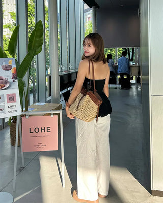 Waist string wide easy pants