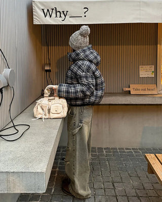 Checked Hooded Down Jacket