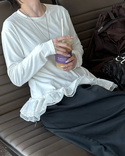 Lace tiered long t-shirt