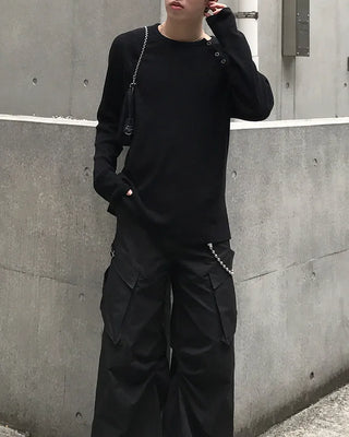 Side-button long-sleeved cut and sew