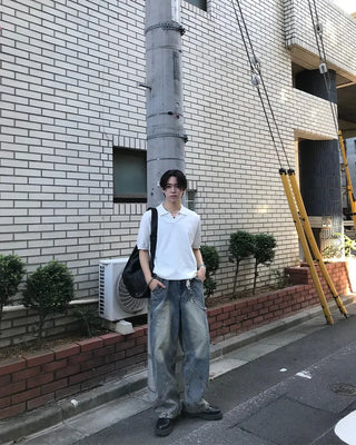 Oil-washed denim pants