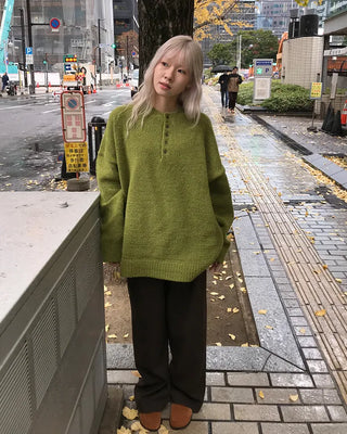 Henley neck oversized knit