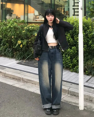 Flap pocket washed denim pants