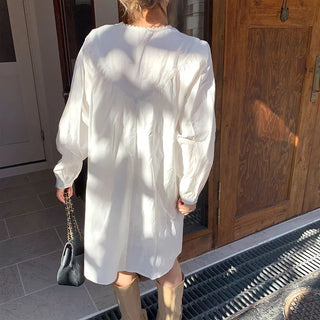 White Shirred Mini Dress