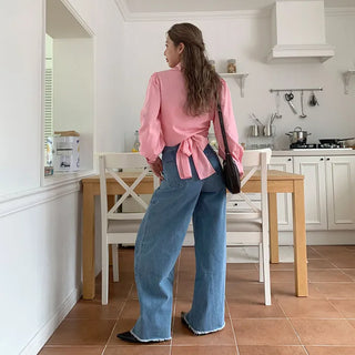 Big collar wrap blouse