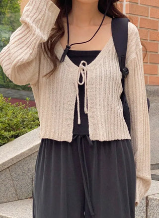 Ribbed drawstring cardigan