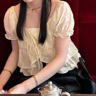 Tiered puff-sleeve blouse