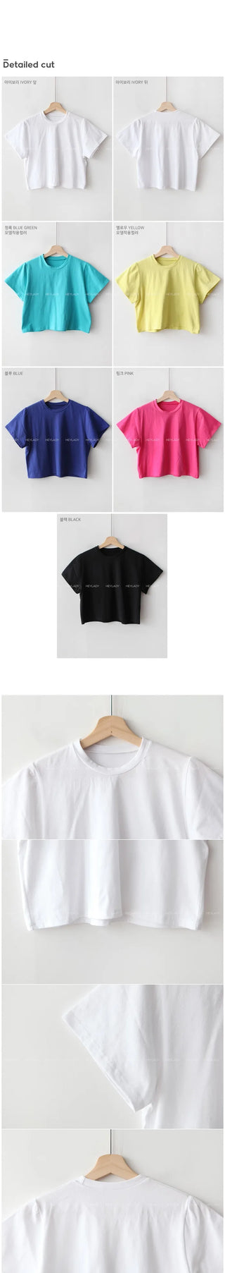 (6 colors) Summer Color Cropped Short-Sleeve T-Shirt