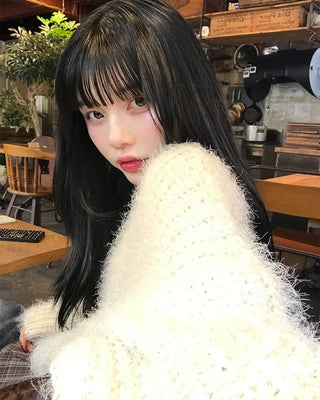 Boat neck cropped shaggy knit