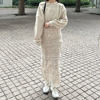 Frilled tiered long skirt