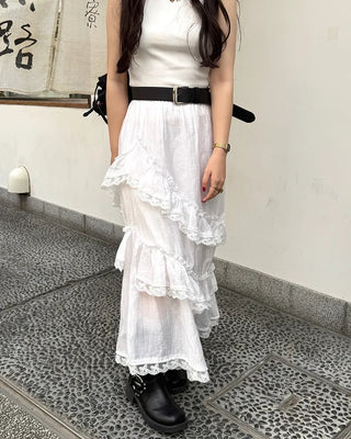 Tiered slit long skirt