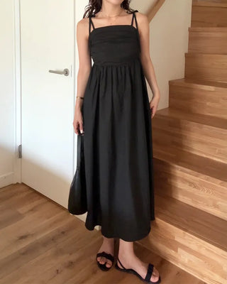 Side-tucked flared long dress